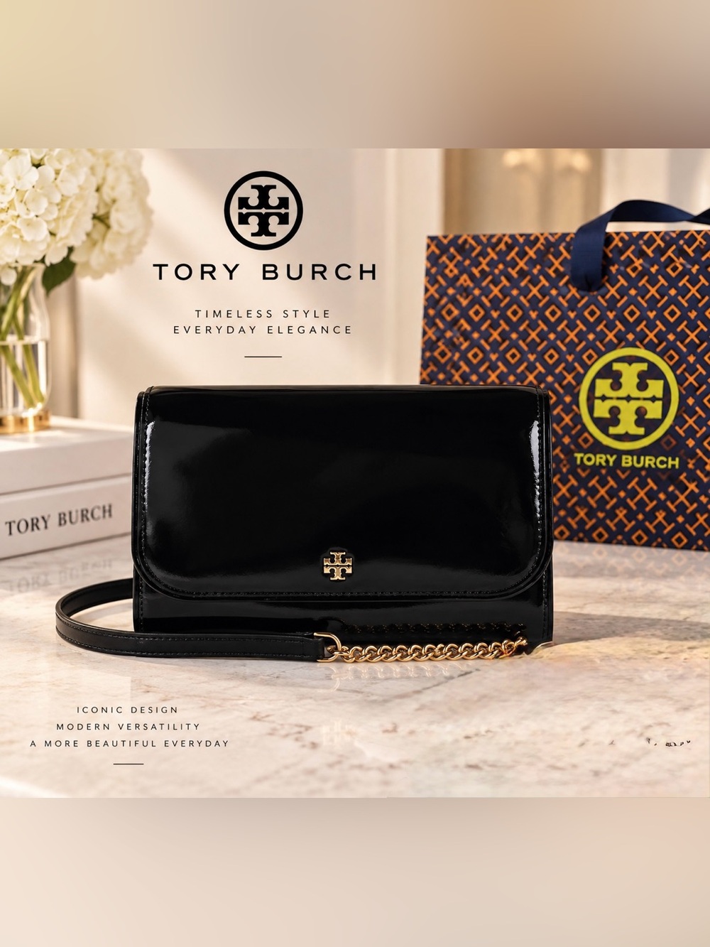 NWT TORY BURCH Emerson Patent Chain Shoulder Bag